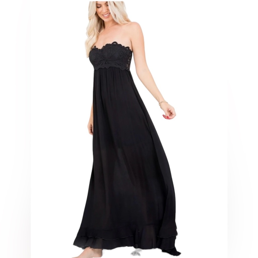Sweet Lovely by Jen Crochet Top Strapless Maxi Dress - Size Large
